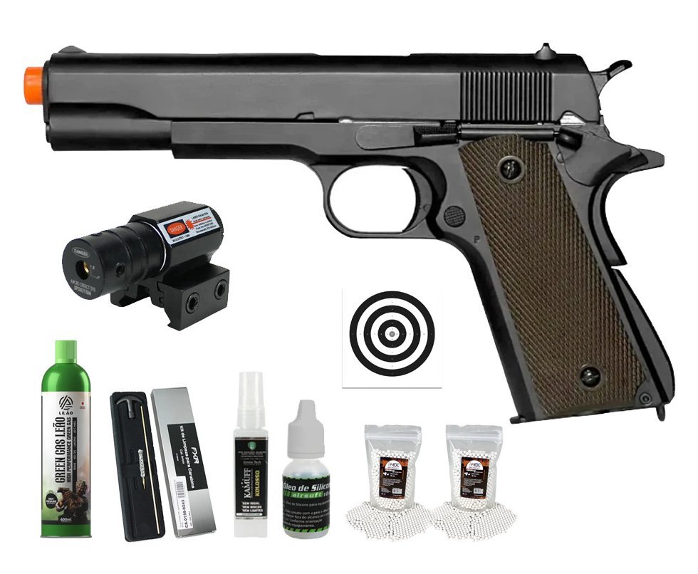 Pistola de Airsoft GBB 1911 Blowback Double Bell 723 6mm - FXR Armas + GBB + BBS + Alvos + Óleo de Silicone + Kamuff + Kit de Limpeza