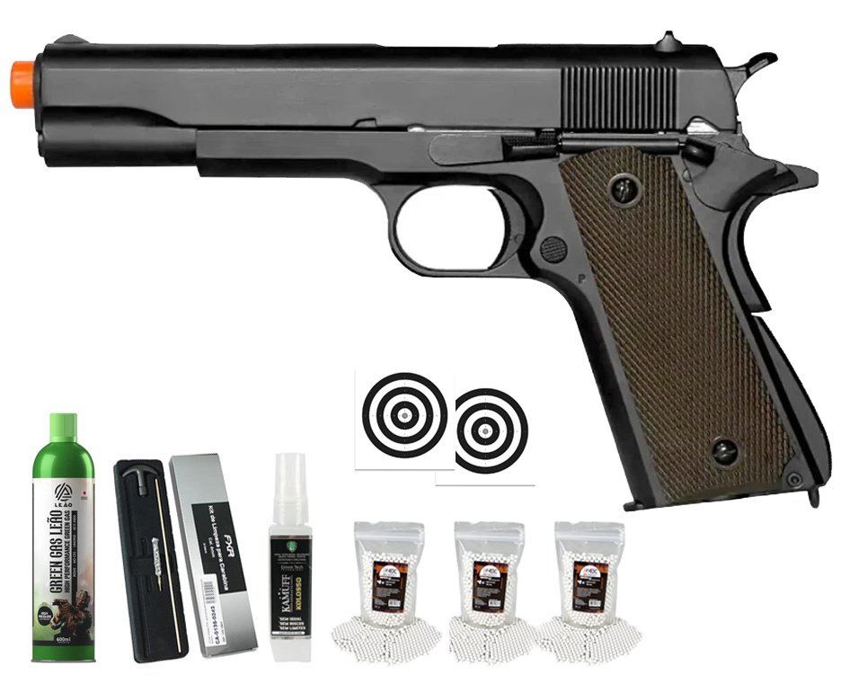 Pistola de Airsoft GBB 1911 Blowback Double Bell 723 6mm - FXR Armas + GBB + BBS + Alvos + Kit de Limpeza