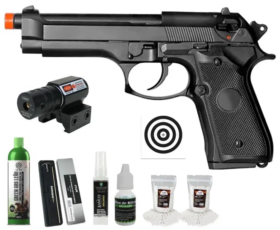 Pistola de Airsoft GBB M92 Blowback Double Bell 726 6mm - FXR Armas + GBB + BBS + Alvos + Óleo de Silicone + Kamuff + Kit de Limpeza