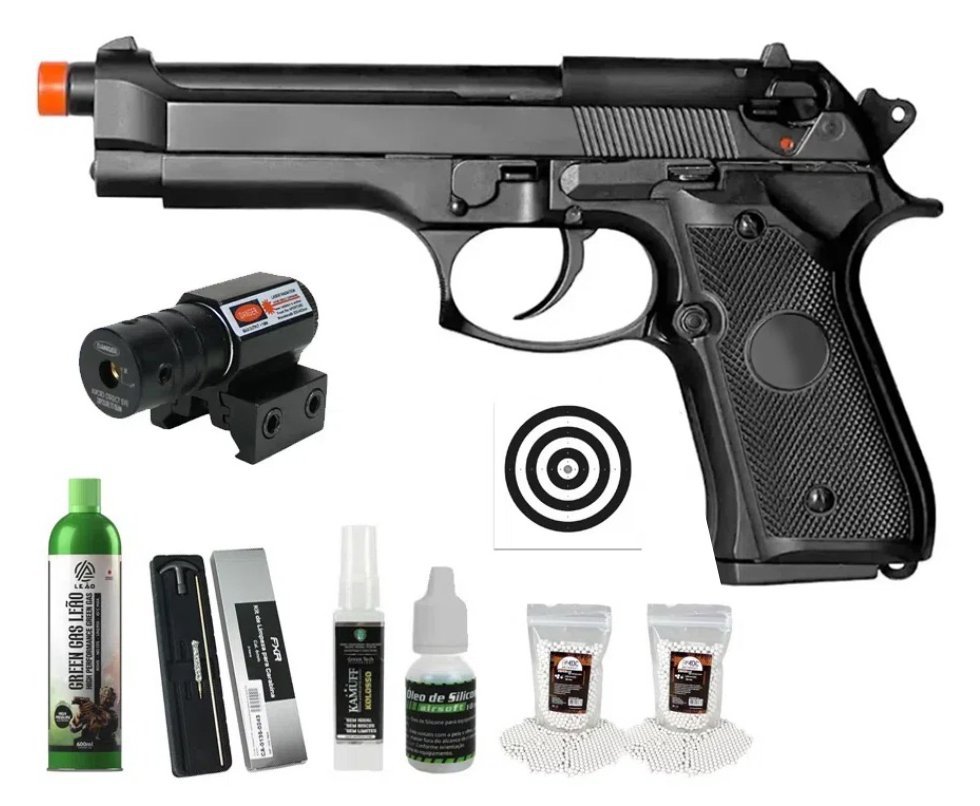 Pistola de Airsoft GBB M92 Blowback Double Bell 726 6mm - FXR Armas + GBB + BBS + Alvos + Óleo de Silicone + Kamuff + Kit de Limpeza