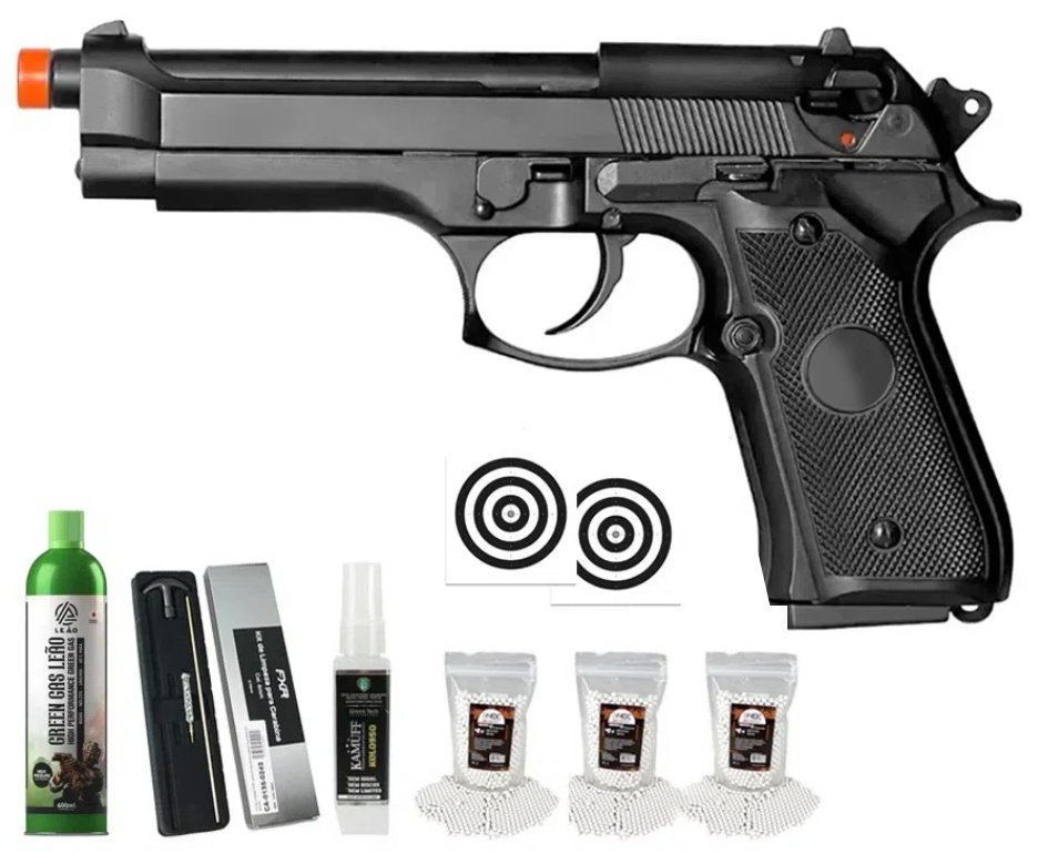 Pistola de Airsoft GBB M92 Blowback Double Bell 726 6mm - FXR Armas + GBB + BBS + Alvos + Kit de Limpeza