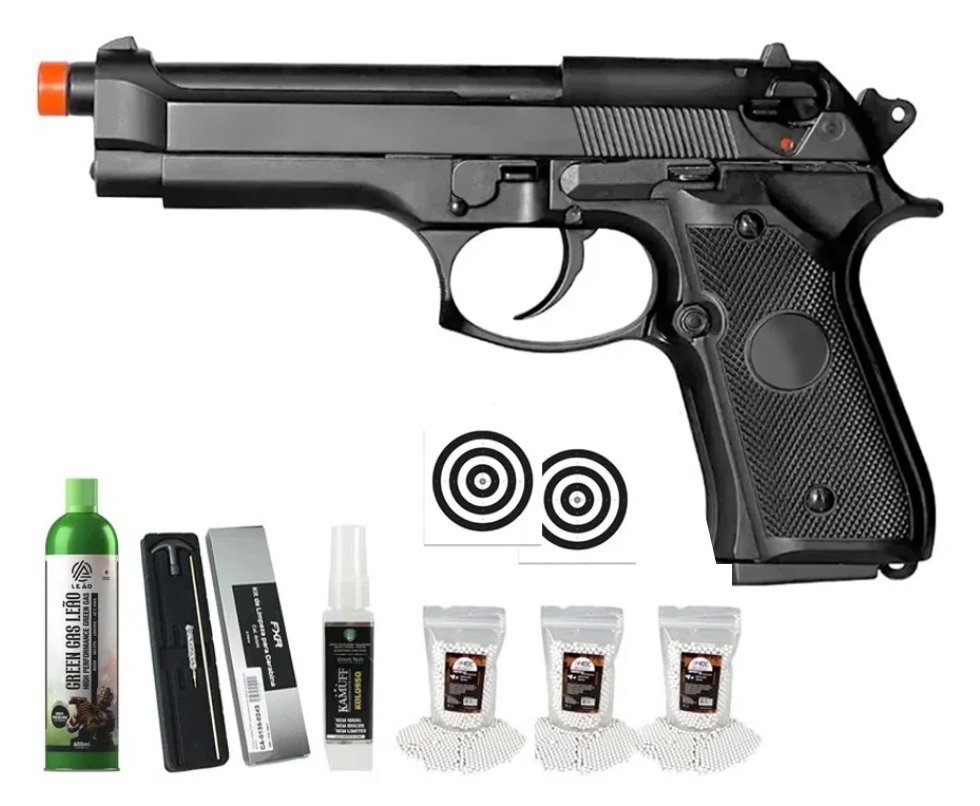 Pistola de Airsoft GBB M92 Blowback Double Bell 726 6mm - FXR Armas + GBB + BBS + Alvos + Kit de Limpeza