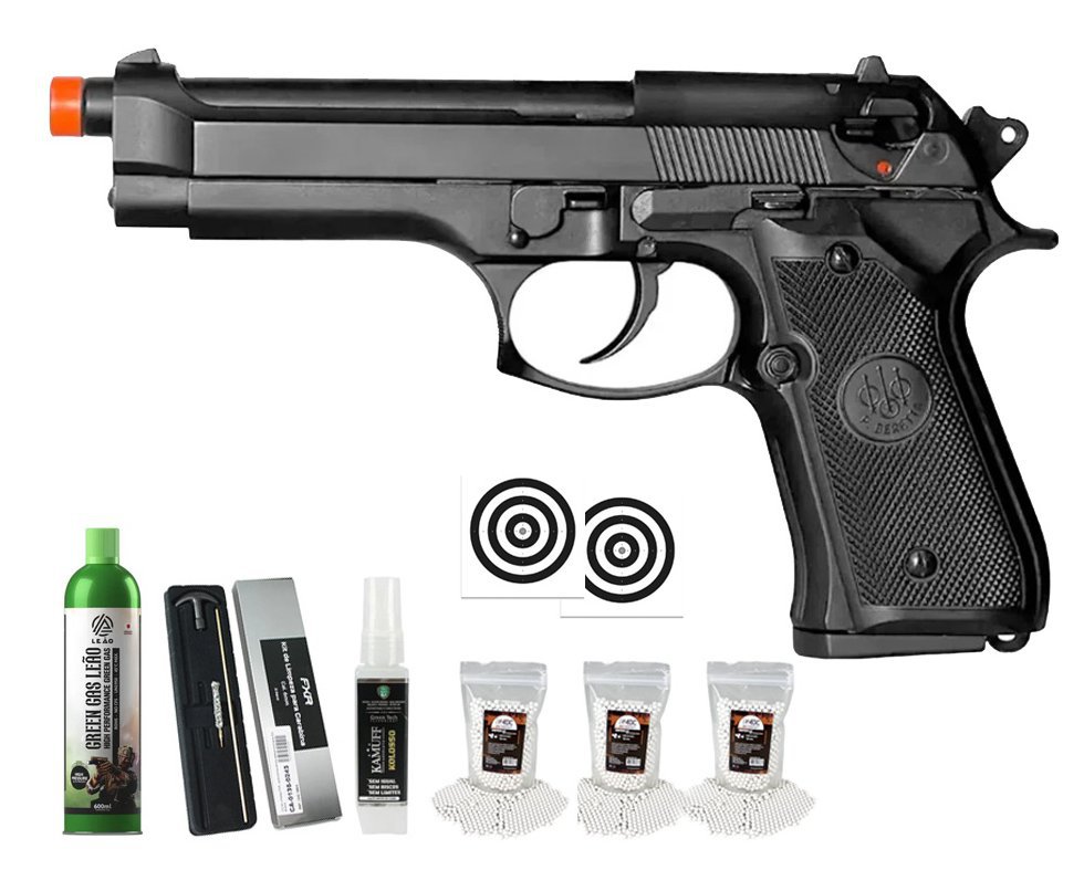 Pistola de Airsoft GBB Beretta M92 Blowback Double Bell 726 6mm - FXR Armas + GBB + BBS + Alvos + Kit de Limpeza