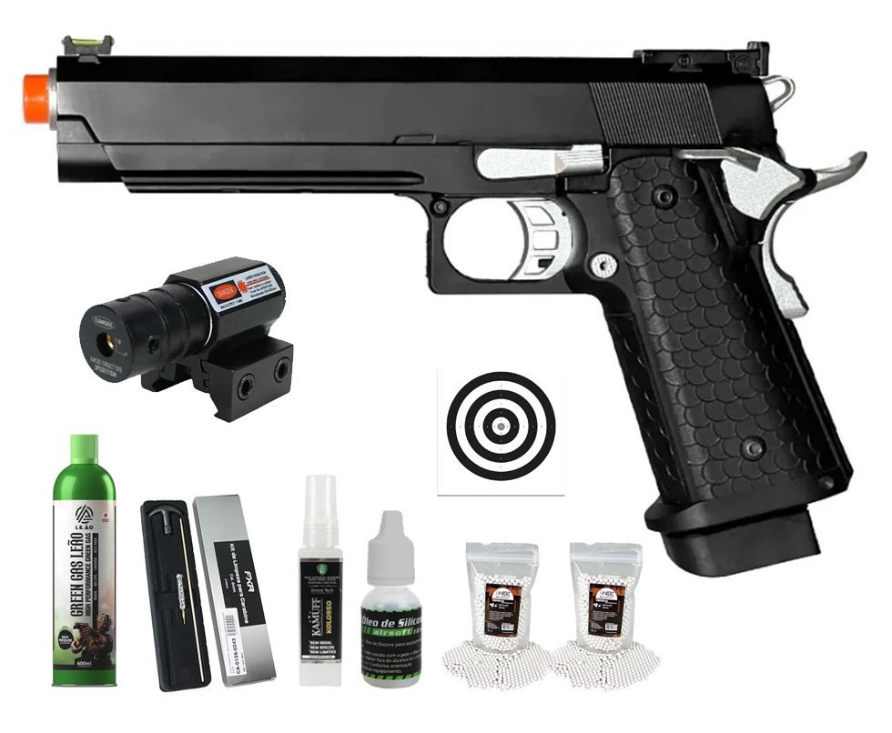 Pistola de Airsoft GBB 1911 Hi-Capa Custom Double Bell 79B 6mm - FXR Armas + GBB + BBS + Alvos + Óleo de Silicone + Kamuff + Laser + Kit de Limpeza