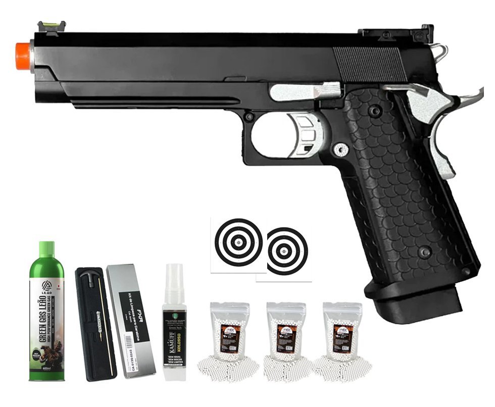 Pistola de Airsoft GBB 1911 Hi-Capa Custom Double Bell 79B 6mm - FXR Armas + GBB + BBS + Alvos + Kamuff + Kit de Limpeza