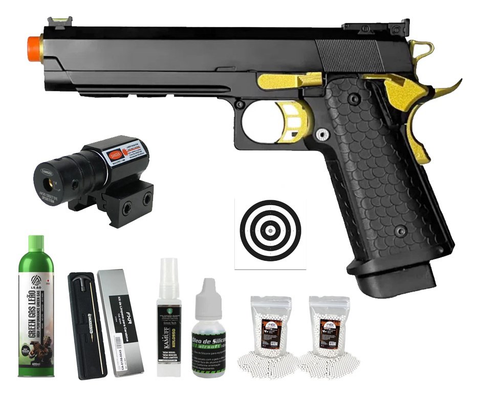 Pistola de Airsoft GBB 1911 Hi-Capa Double Bell 79A 6mm - FXR Armas + GBB + BBS + Alvos + Óleo de Silicone + Kamuff + Laser + Kit de Limpeza