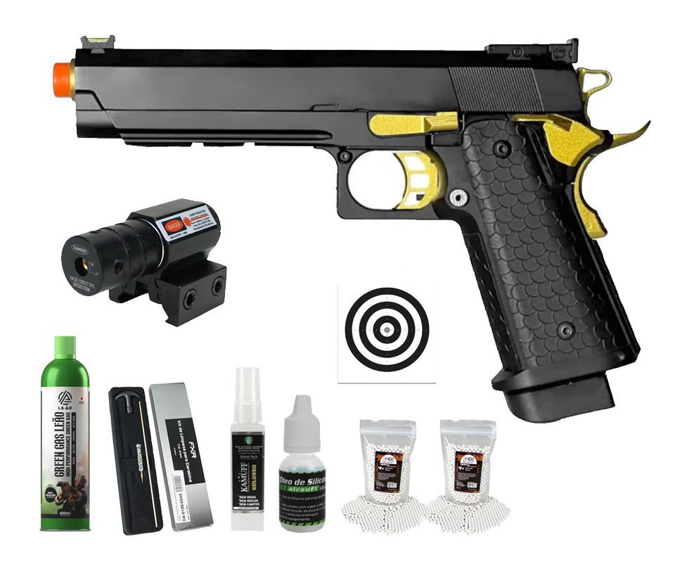 Pistola de Airsoft GBB 1911 Hi-Capa Double Bell 79A 6mm - FXR Armas + GBB + BBS + Alvos + Óleo de Silicone + Kamuff + Laser + Kit de Limpeza