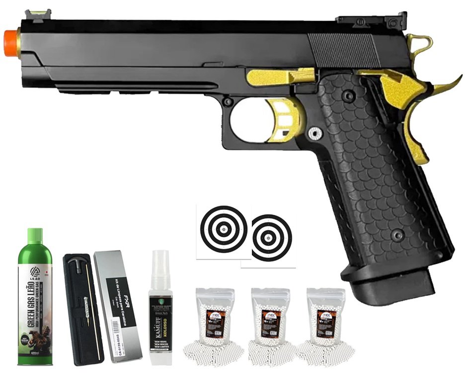 Pistola de Airsoft GBB 1911 Hi-Capa Double Bell 79A 6mm - FXR Armas + GBB + BBS + Alvos + Kamuff + Kit de Limpeza