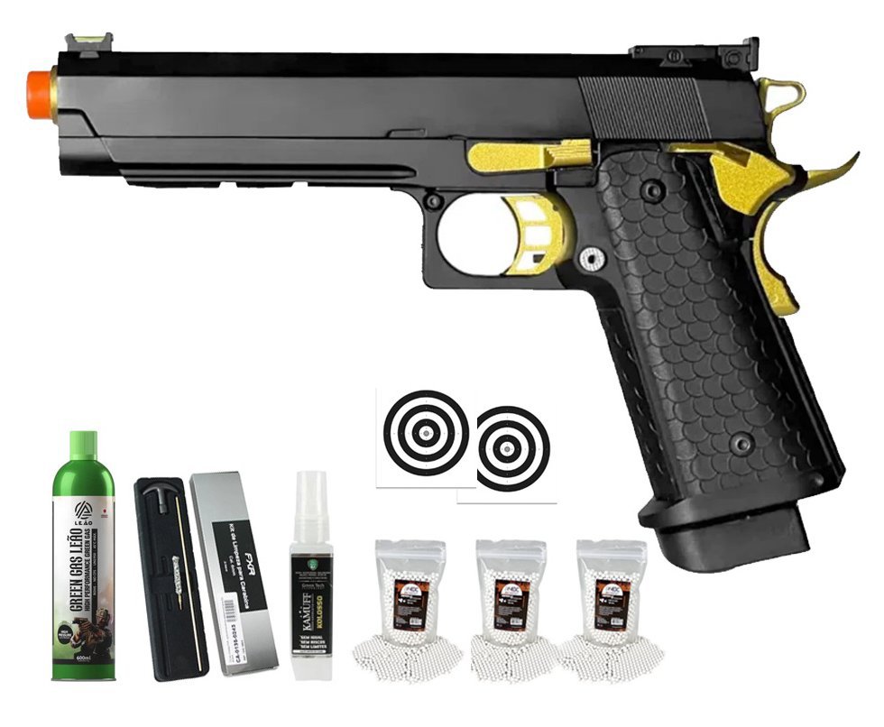 Pistola de Airsoft GBB 1911 Hi-Capa Double Bell 79A 6mm - FXR Armas + GBB + BBS + Alvos + Kamuff + Kit de Limpeza