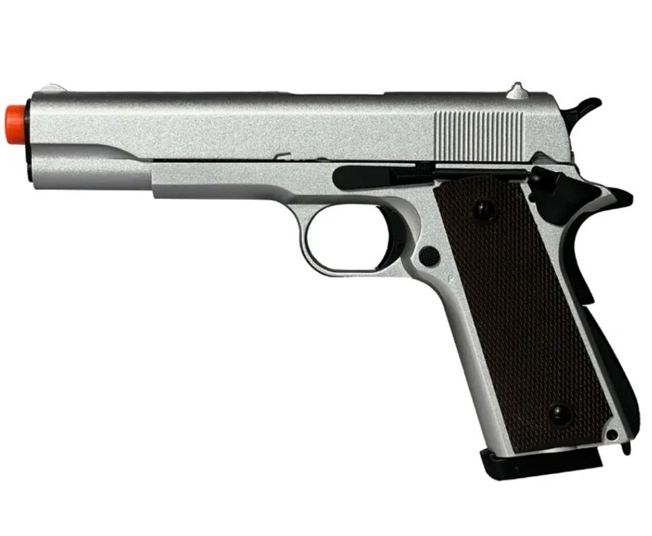 Pistola de Airsoft CO2 1911 Silver Blowback Double Bell 823 6mm - FXR Armas + BBS + Co2 + Alvos + Kit de Limpeza