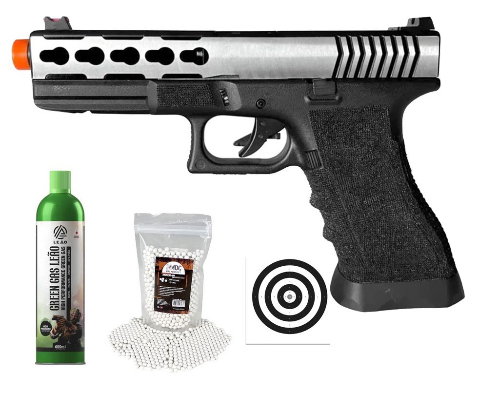 Pistola de Airsoft GBB Glock G17 Custom Double Bell 17/74L 6mm - FXR Armas + GBB + BBS + Alvos