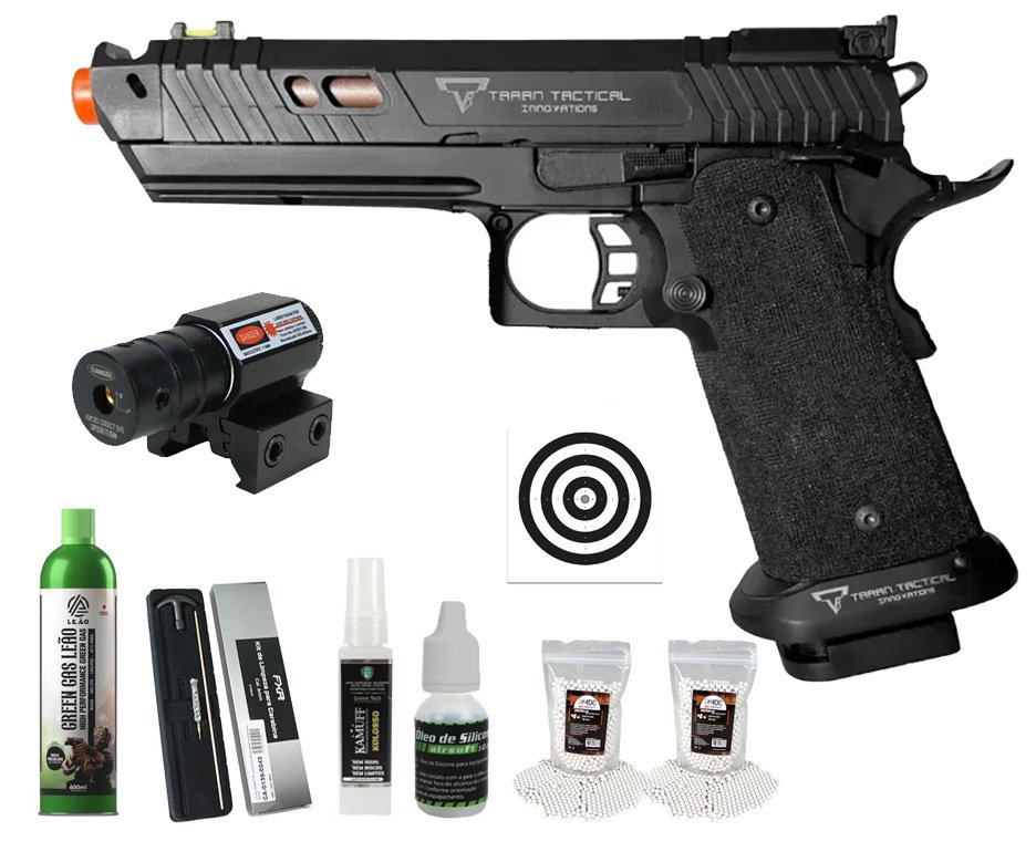 Pistola de Airsoft GBB 1911 Taran Tactical Full Metal Double Bell 30A JW4 6mm - FRX Armas + GBB + BBS + Alvos + Óleo de Silicone + Kamuff + Laser + Kit de Limpeza