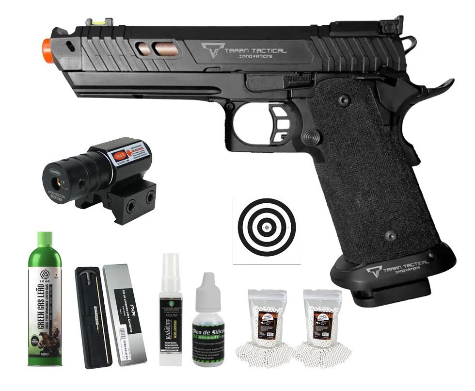 Pistola de Airsoft GBB 1911 Taran Tactical Full Metal Double Bell 30A JW4 6mm - FRX Armas + GBB + BBS + Alvos + Óleo de Silicone + Kamuff + Laser + Kit de Limpeza
