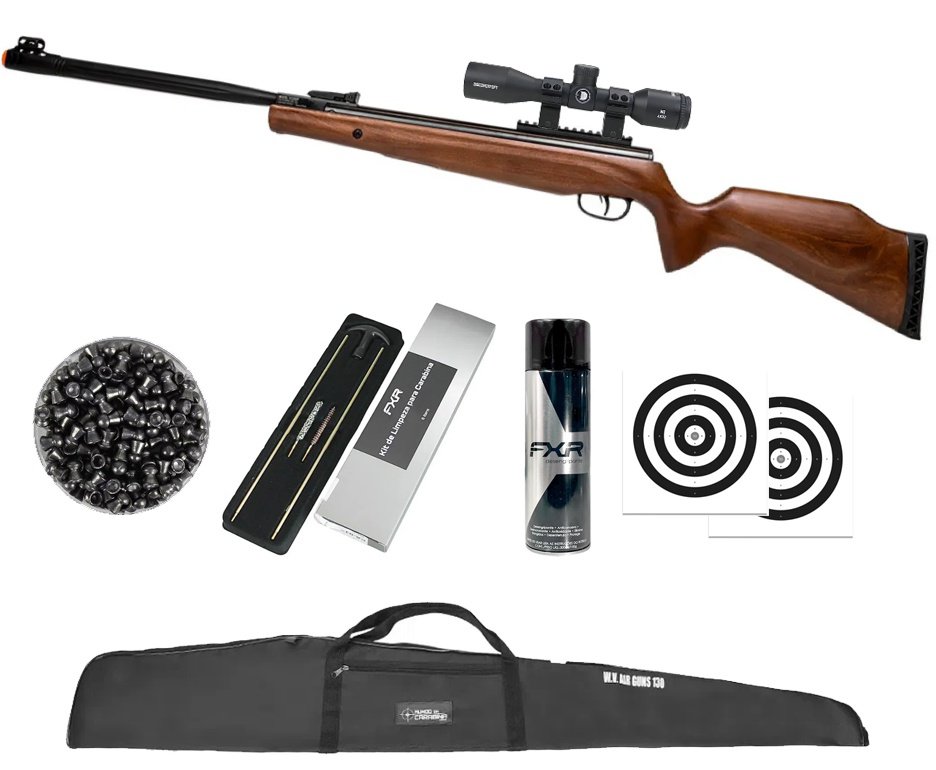 Carabina de Pressão Beeman Viper Extreme Madeira 6.35mm Gás Ram Nitro 80kg - Rossi + Capa + Luneta 4x32 + Chumbo + Alvos + Kit de Limpeza + Desengripante / Anticorrosivo