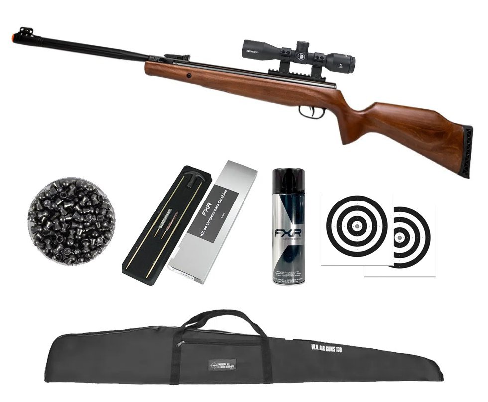 Carabina de Pressão Beeman Viper Extreme Madeira 6.35mm Gás Ram Nitro 80kg - Rossi + Capa + Luneta 4x32 + Chumbo + Alvos + Kit de Limpeza + Desengripante / Anticorrosivo