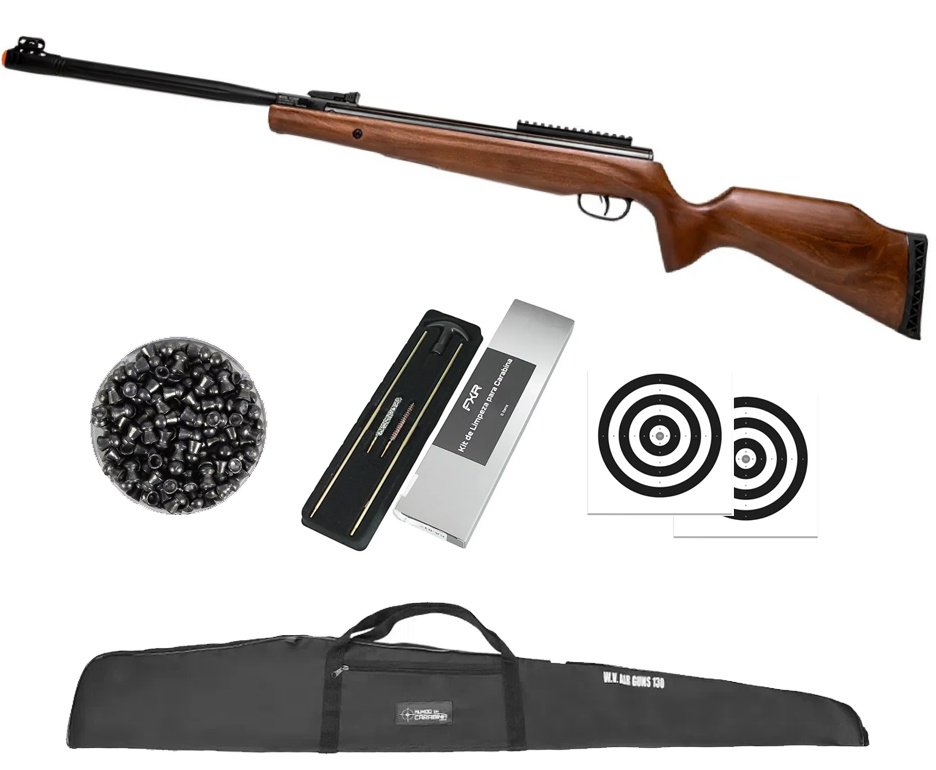 Carabina de Pressão Beeman Viper Extreme Madeira 6.35mm Gás Ram Nitro 80kg - Rossi + Capa + Chumbo + Alvos + Kit de Limpeza