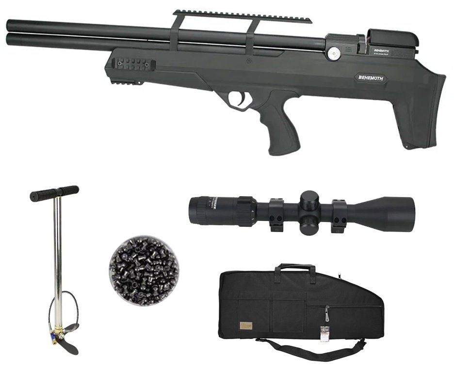 Carabina de Pressão PCP Nova Vista Bullpup Behemoth PS-R2-S Black 5.5mm com reguladora + Case/Capa Militari + Bomba + Luneta 3-9x40 + Chumbo