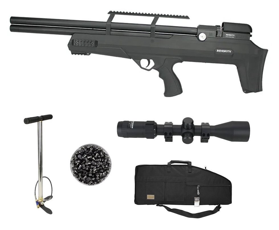 Carabina de Pressão PCP Nova Vista Bullpup Behemoth PS-R2-S Black 5.5mm com reguladora + Case/Capa Militari + Bomba + Luneta 3-9x40 + Chumbo