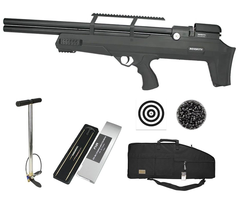 Carabina de Pressão PCP Nova Vista Bullpup Behemoth PS-R2-S Black 5.5mm com reguladora + Case/Capa Militari + Bomba + Chumbo + Alvos + Kit de Limpeza