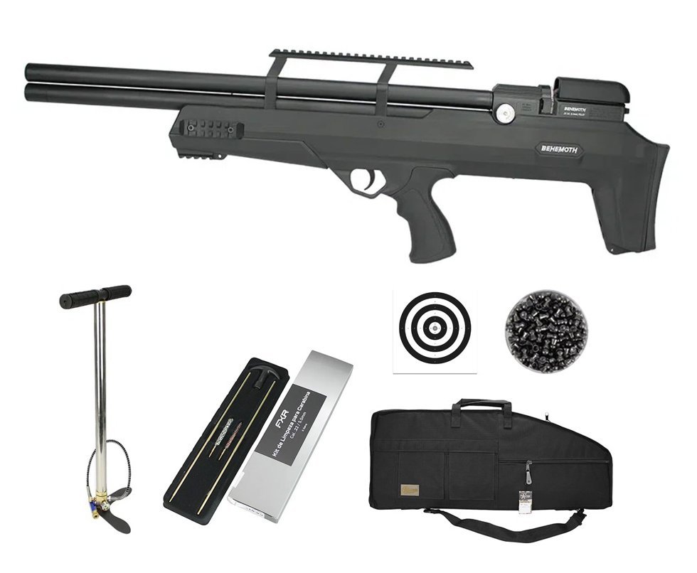 Carabina de Pressão PCP Nova Vista Bullpup Behemoth PS-R2-S Black 5.5mm com reguladora + Case/Capa Militari + Bomba + Chumbo + Alvos + Kit de Limpeza