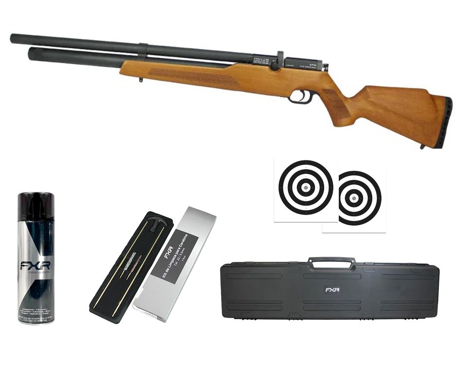 Carabina De Pressão PCP Alpha WOOD 5,5mm com válvula reguladora Nova Vista + Case + Alvos + Kit de Limpeza + Desengripante / Anticorrosivo