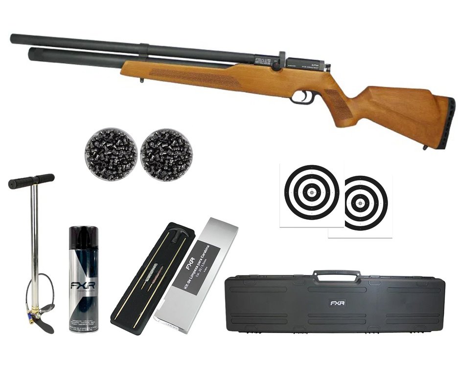 Carabina De Pressão PCP Alpha WOOD 5,5mm com válvula reguladora Nova Vista + Case + Bomba + Alvos + Chumbo + Kit de Limpeza + Desengripante / Anticorrosivo