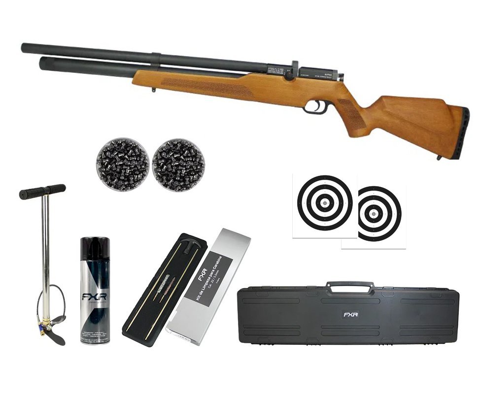 Carabina De Pressão PCP Alpha WOOD 5,5mm com válvula reguladora Nova Vista + Case + Bomba + Alvos + Chumbo + Kit de Limpeza + Desengripante / Anticorrosivo