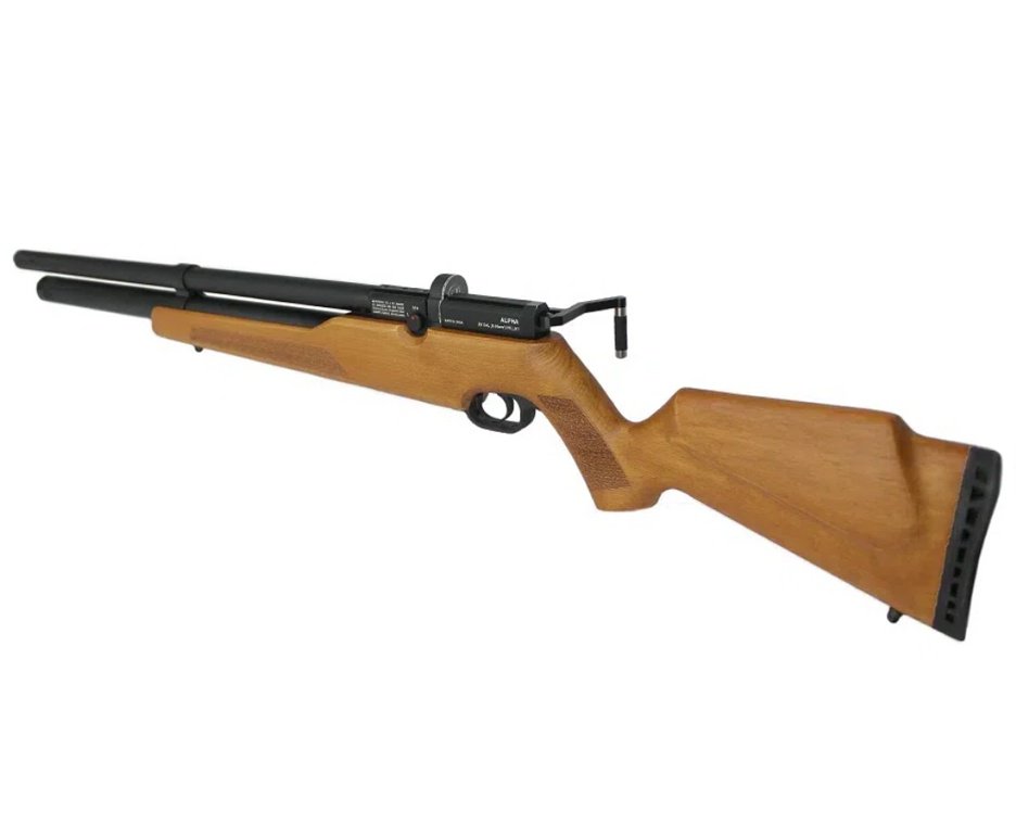 Carabina De Pressão PCP Alpha WOOD 5,5mm com válvula reguladora Nova Vista + Case + Bomba + Alvos + Chumbo + Kit de Limpeza + Desengripante / Anticorrosivo
