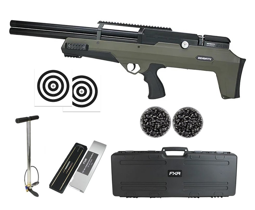 Carabina de Pressão PCP Nova Vista Bullpup Behemoth PS-R2-SF 5.5mm Green com reguladora + Case FXR + Chumbo + Alvos + Kit de Limpeza + Bomba
