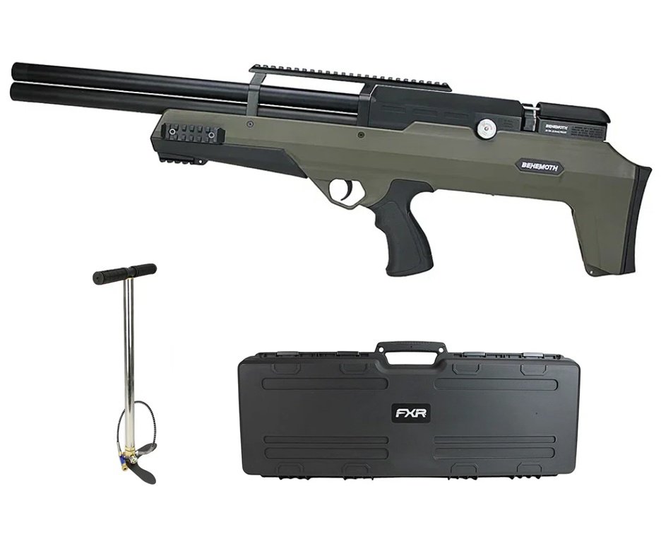 Carabina de Pressão PCP Nova Vista Bullpup Behemoth PS-R2-SF 5.5mm Green com reguladora + Case FXR + Chumbo + Alvos + Kit de Limpeza + Bomba 4 Estágios