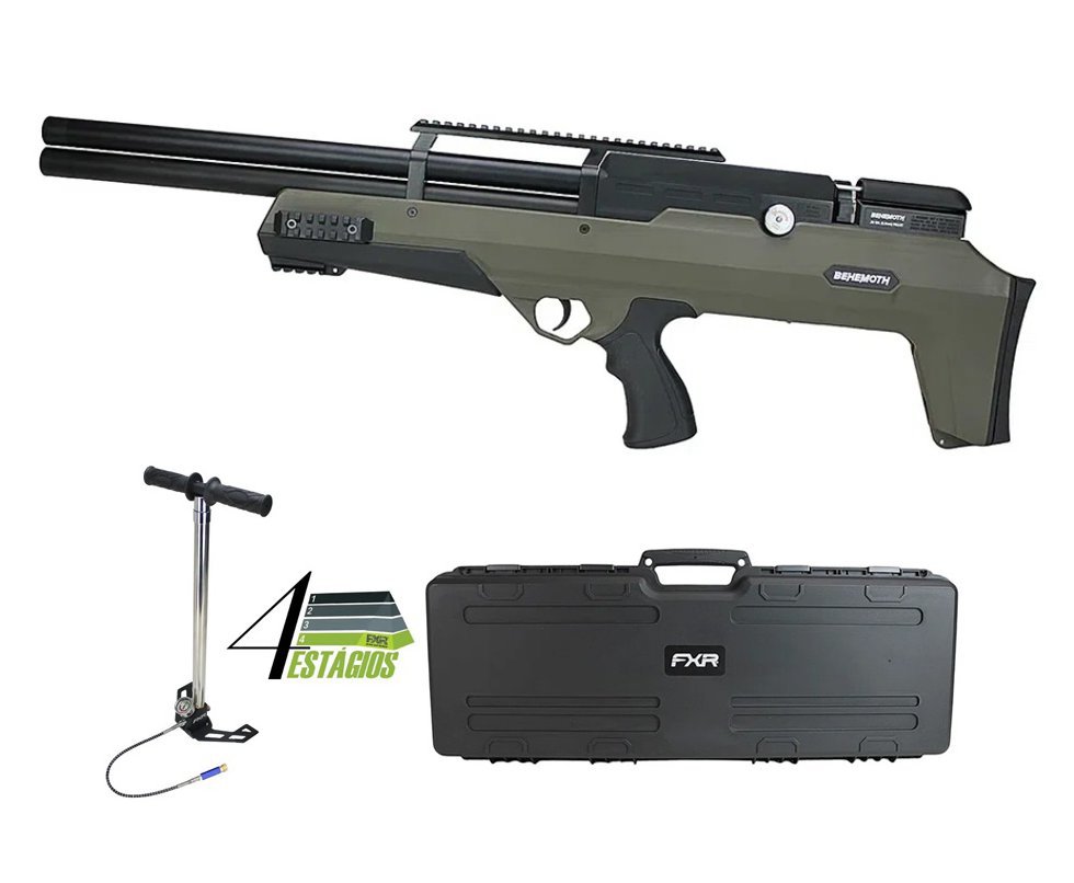 Carabina de Pressão PCP Nova Vista Bullpup Behemoth PS-R2-SF 5.5mm Green com reguladora + Case FXR + Bomba 4 Estágios