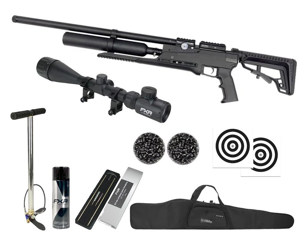 Carabina PCP Nova Vista Avenge-X X1 BT 5,5mm Preta 360cc - Nova vista + Bomba + Capa + Luneta 4-16x50 + Chumbo + Alvos + Kit de Limpeza + Desengripante / Anticorrosivo