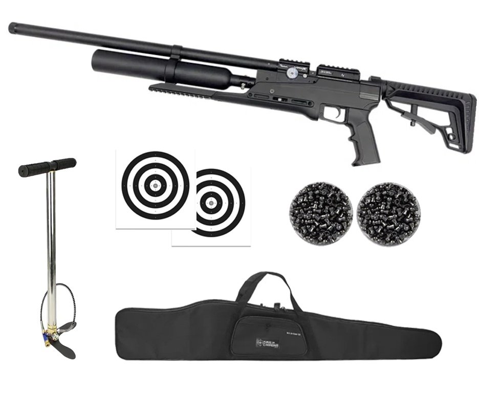 Carabina PCP Nova Vista Avenge-X X1 BT 5,5mm Preta 360cc - Nova vista + Bomba + Capa + Chumbo + Alvos + Kit de Limpeza