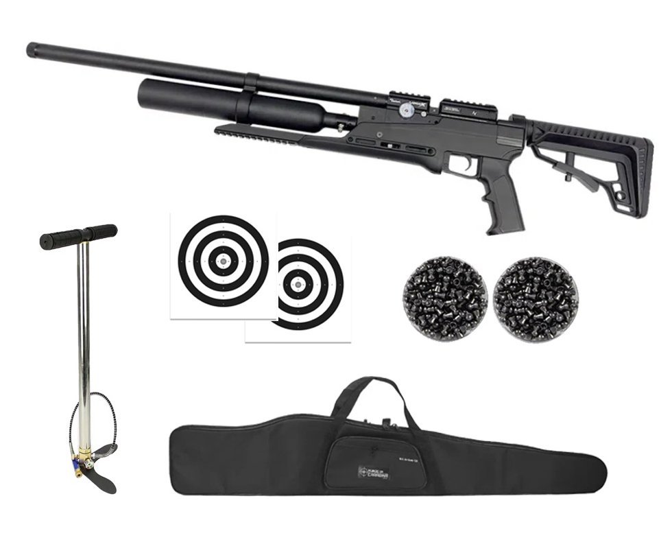 Carabina PCP Nova Vista Avenge-X X1 BT 5,5mm Preta 360cc - Nova vista + Bomba + Capa + Chumbo + Alvos + Kit de Limpeza