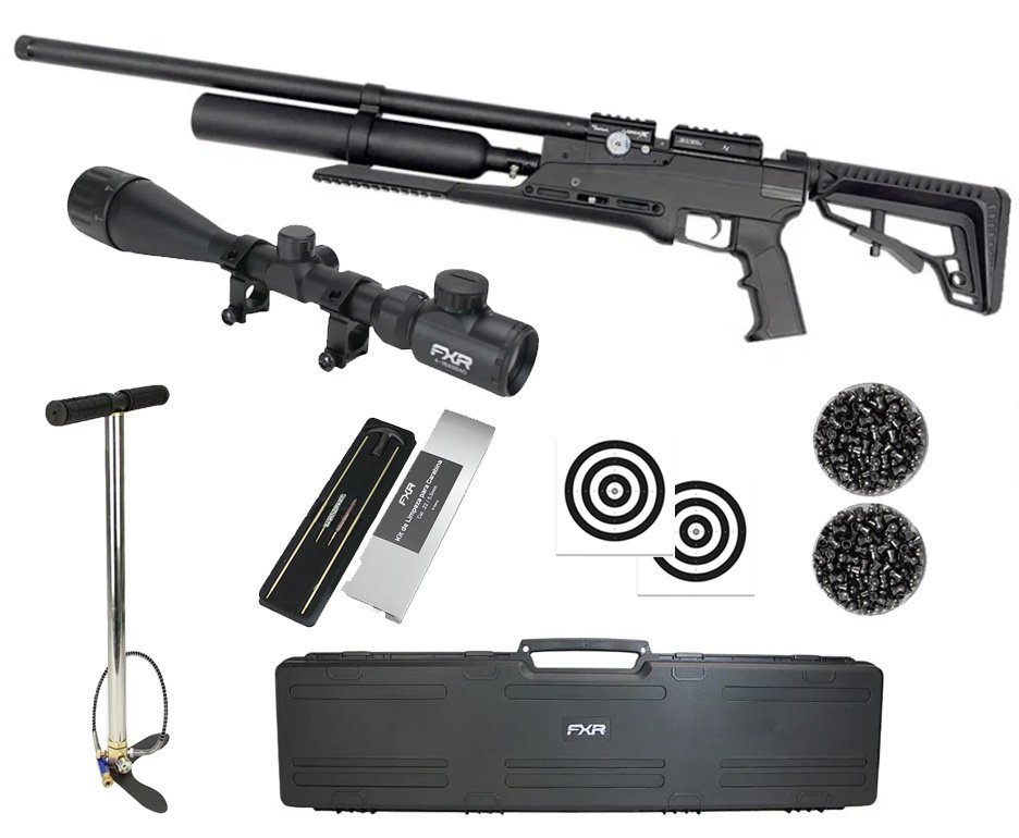 Carabina PCP Nova Vista Avenge-X X1 BT 5,5mm Preta 360cc - Nova vista + Bomba + Case + Luneta 4-16x50 + Chumbo + Alvos + Kit de Limpeza + Desengripante / Anticorrosivo