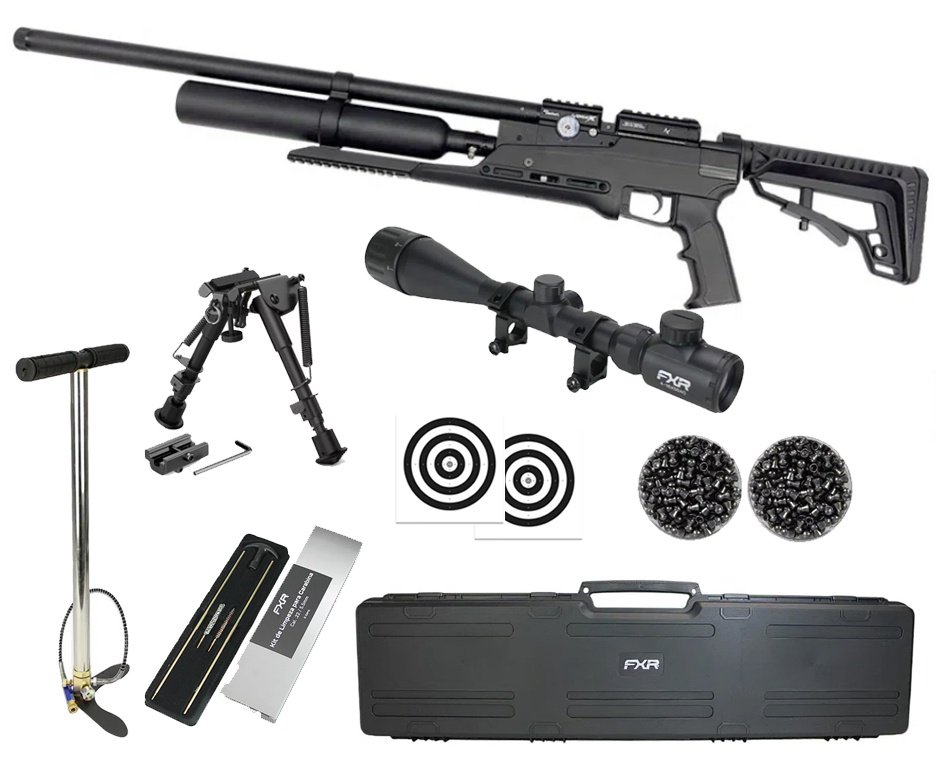 Carabina PCP Nova Vista Avenge-X X1 BT 5,5mm Preta 360cc - Nova vista + Bomba + Bipé + Luneta 4-16x50 + Chumbo + Alvos + Kit de Limpeza