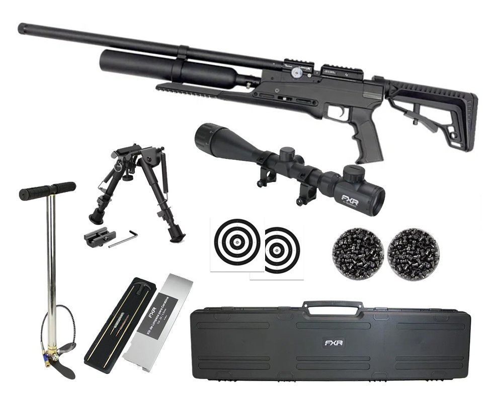 Carabina PCP Nova Vista Avenge-X X1 BT 5,5mm Preta 360cc - Nova vista + Bomba + Bipé + Luneta 4-16x50 + Chumbo + Alvos + Kit de Limpeza
