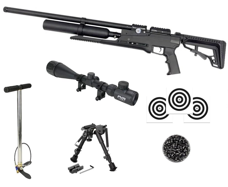 Carabina PCP Nova Vista Avenge-X X1 BT 5,5mm Preta 360cc - Nova vista + Bipé + Luneta 4-16x50 + Chumbo + Alvos