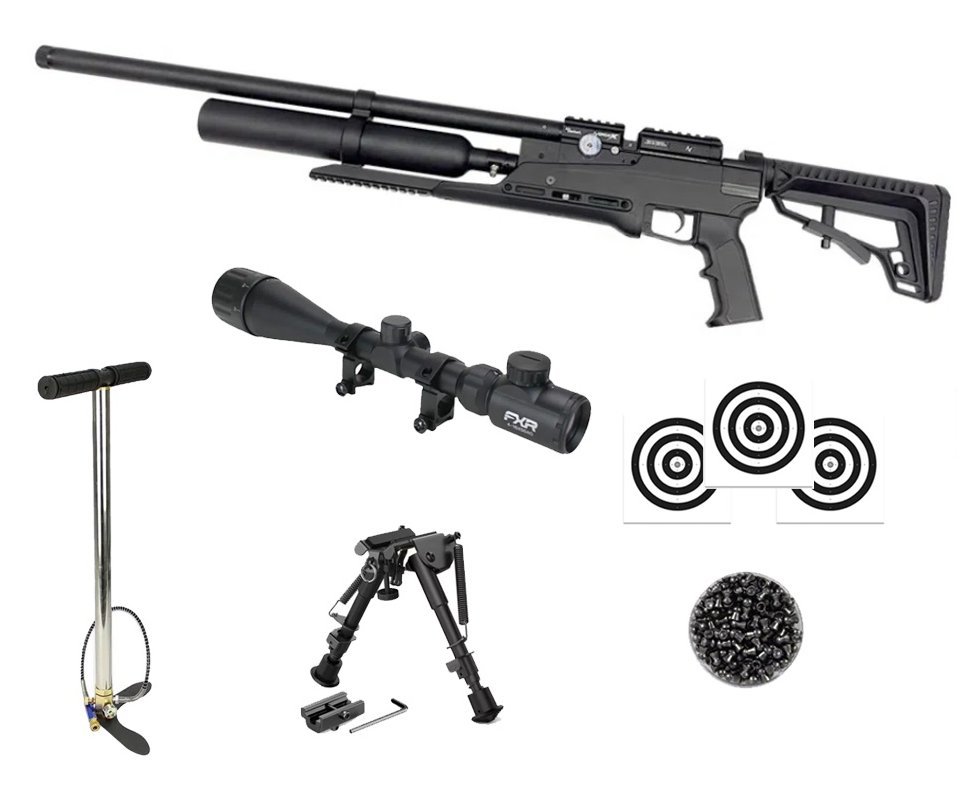 Carabina PCP Nova Vista Avenge-X X1 BT 5,5mm Preta 360cc - Nova vista + Bipé + Luneta 4-16x50 + Chumbo + Alvos