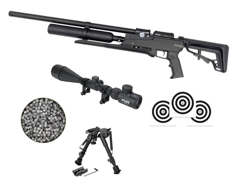 Carabina PCP Nova Vista Avenge-X X1 BT 5,5mm Preta 360cc - Nova vista + Bipé + Luneta 4-16x50 + Chumbo + Alvos