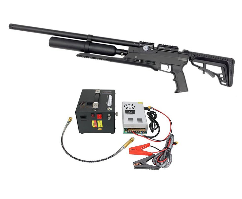 Carabina PCP Nova Vista Avenge-X X1 BT 5,5mm Preta 360cc - Nova vista + Compressor Portátil Trivolt Compact