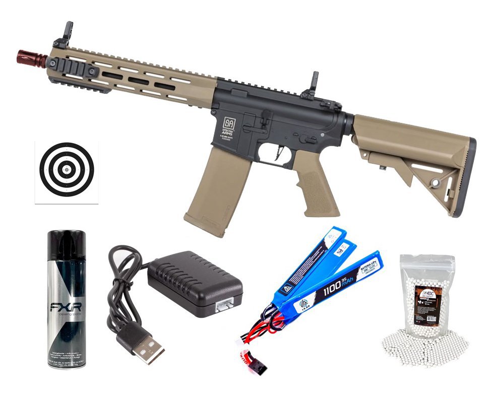 Rifle de Airsoft AEG SA-F03 Gen 2 Half Tan FLEX HAL ETU - Specna Arms + Alvos + Desengripante / Anticorrosivo