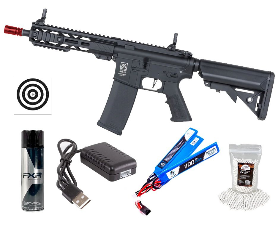 Rifle de Airsoft AEG SA-F08 Black FLEX HAL ETU Gen 2 - Specna Arms + Alvos + Bbs + Desengripante