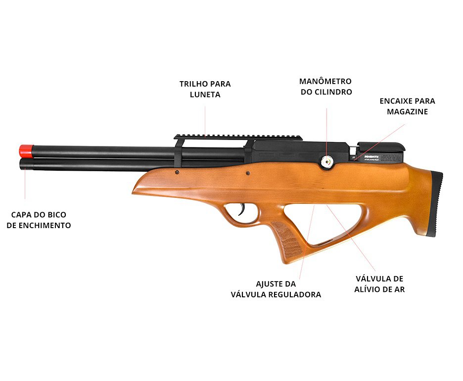 Carabina de Pressão PCP Nova Vista Bullpup Behemoth PS-R2-SF 6,35 mm Wood