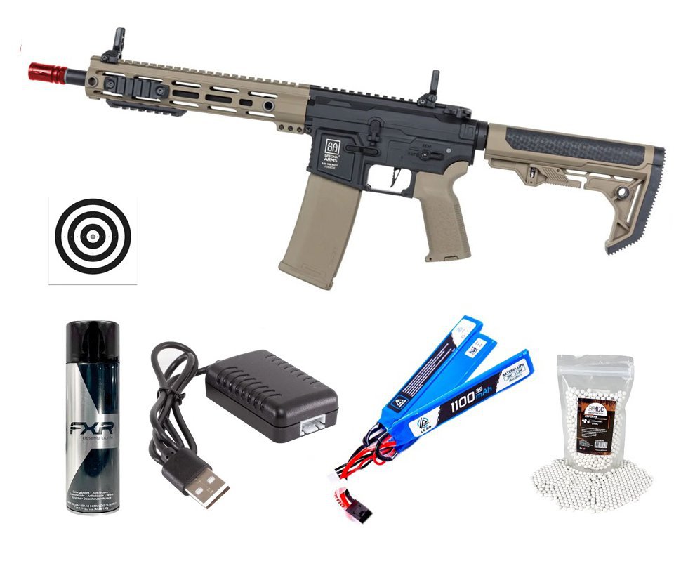 Rifle de Airsoft AEG SA-F05 Half Tan FLEX HAL ETU Gen 2 - Specna Arms + Alvos + Desengripante / Anticorrosivo