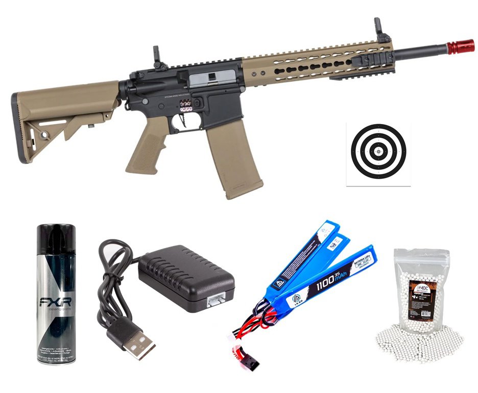 Rifle de Airsoft AEG SA-F02 Gen 2 Half Tan FLEX HAL ETU - Specna Arms + BBS + Alvos + Desengripante / Anticorrosivo