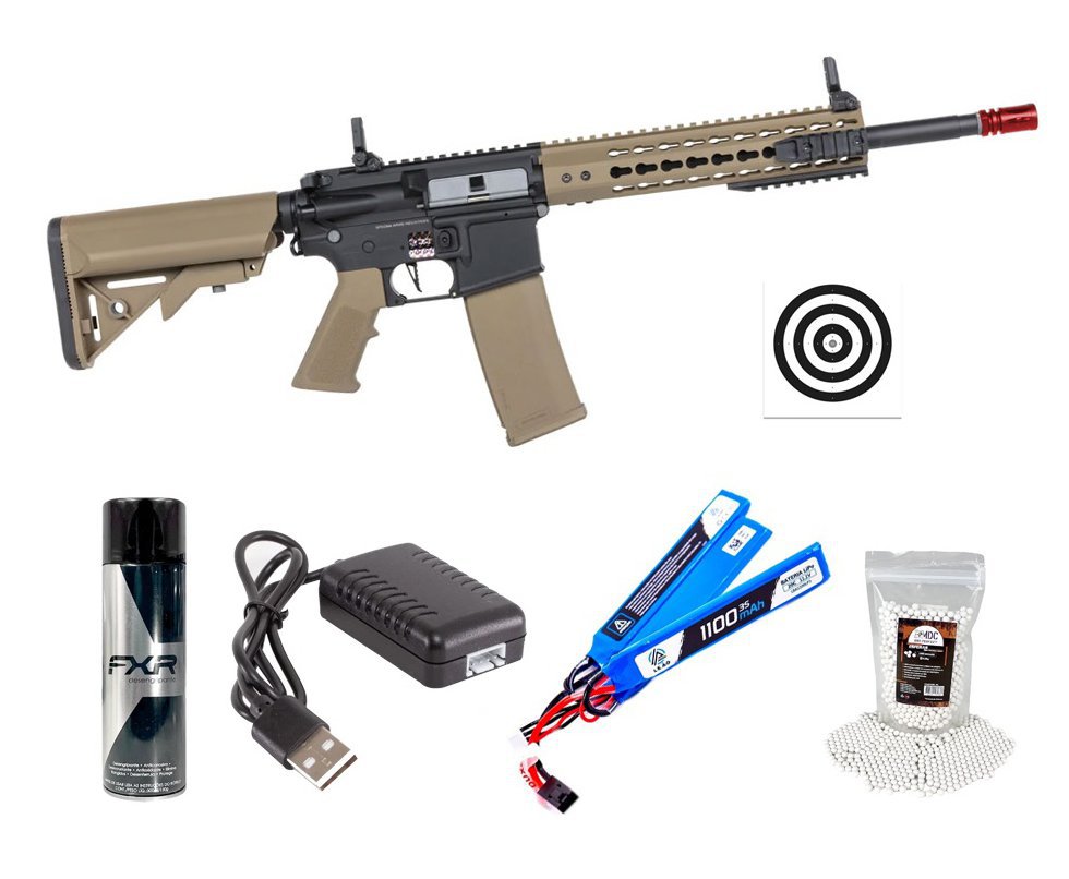 Rifle de Airsoft AEG SA-F02 Gen 2 Half Tan FLEX HAL ETU - Specna Arms + BBS + Alvos + Desengripante / Anticorrosivo