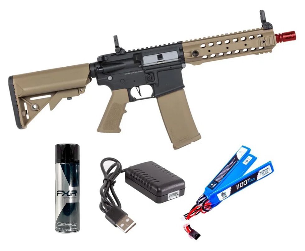 Rifle de Airsoft AEG SA-F01 Gen 2 Half Tan FLEX HAL ETU - Specna Arms + Alvos + Desengripante / Anticorrosivo