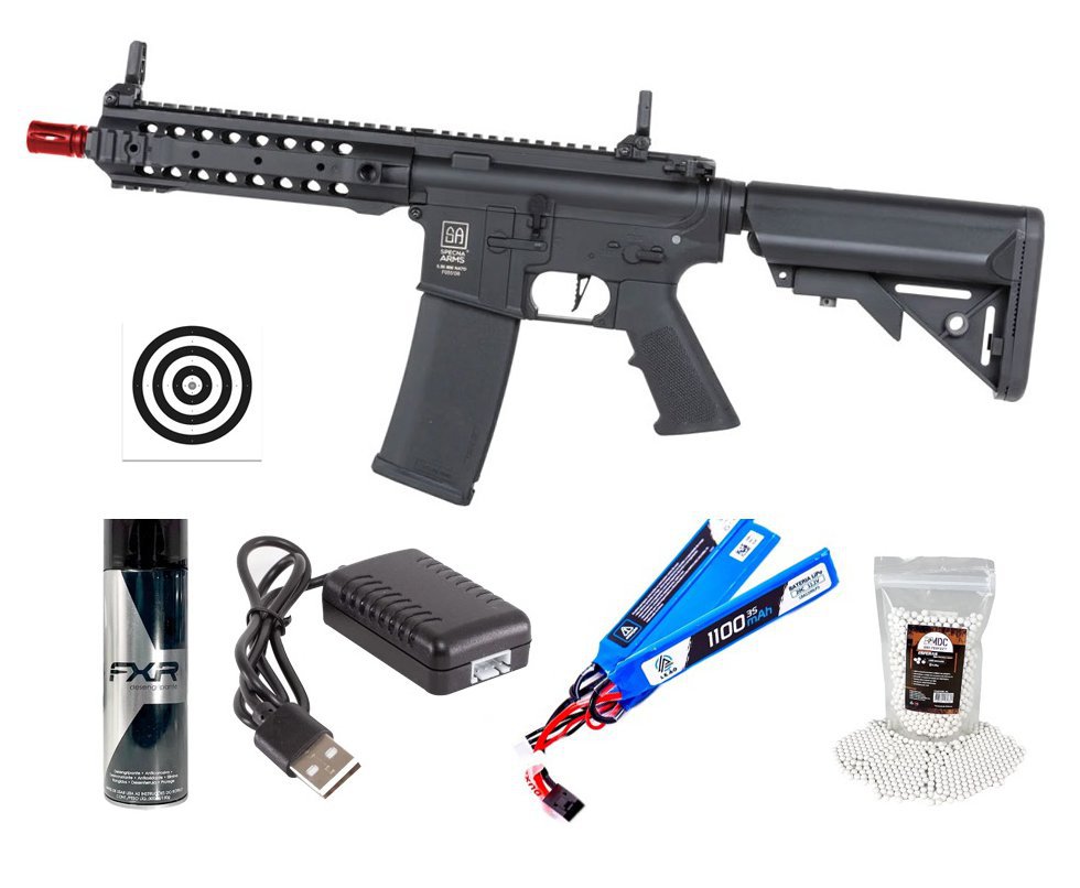 Rifle de Airsoft AEG SA-F01 Gen 2 Black FLEX HAL ETU - Specna Arms + Alvos + Desengripante / Anticorrosivo