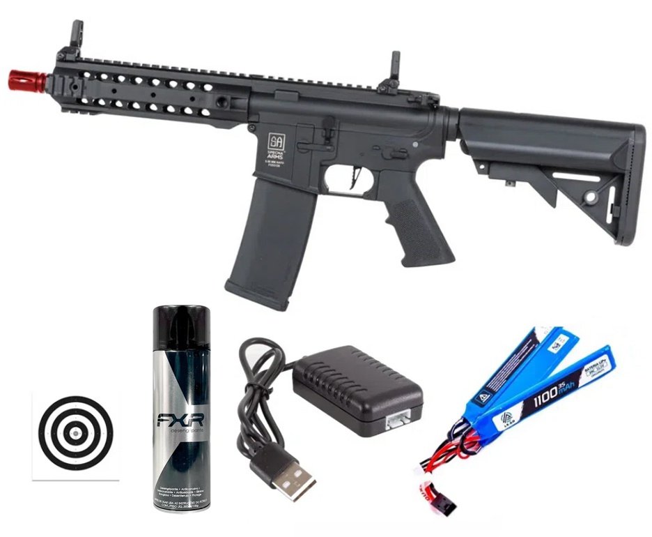 Rifle de Airsoft AEG SA-F01 Gen 2 Black FLEX HAL ETU - Specna Arms + Alvos + Desengripante / Anticorrosivo